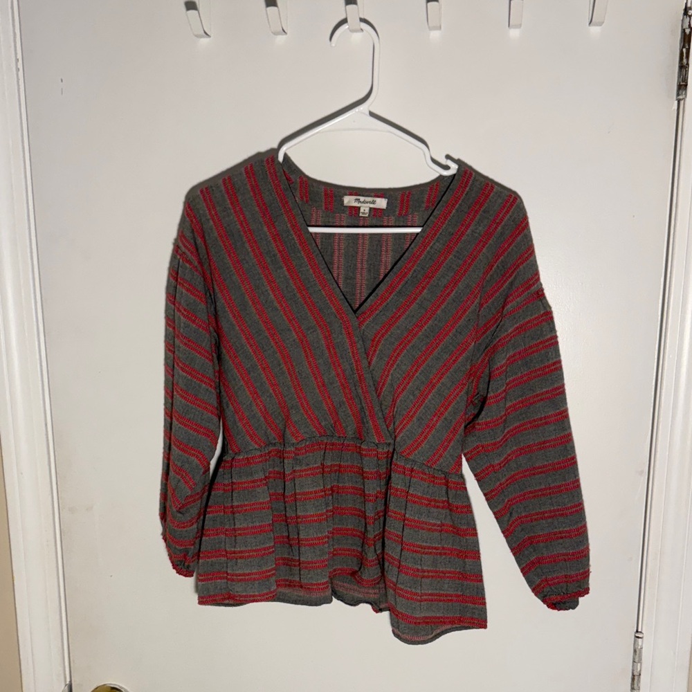 Striped V-Neck Peplum Sweater